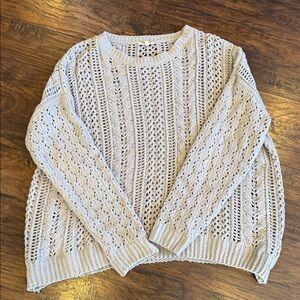 Easel Light Gray Textured Crew Neck Sweater